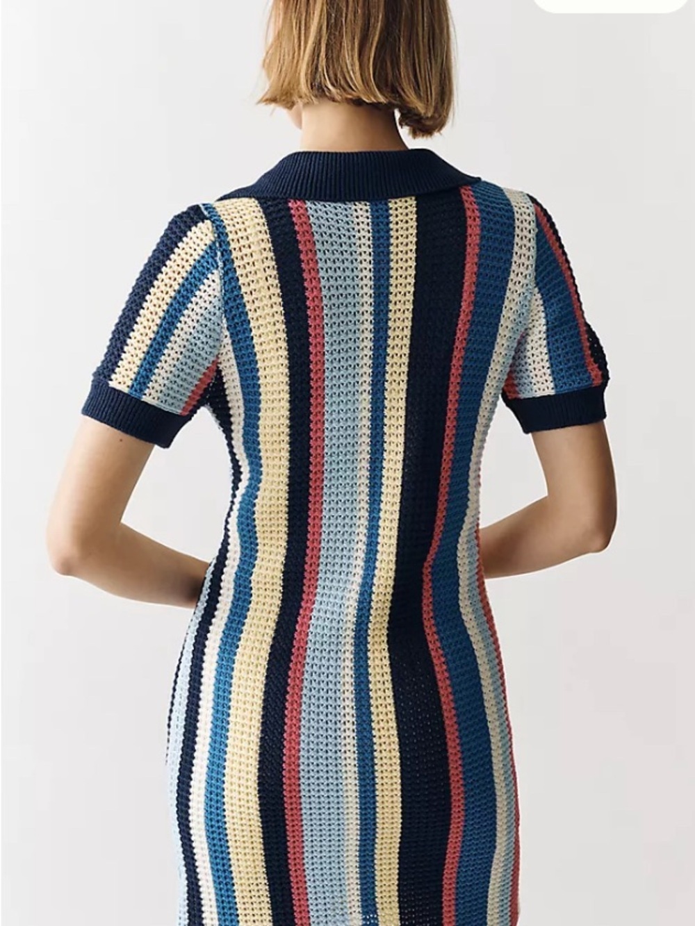 Anthropologie Maeve Striped Crochet Polo Dress in Navy, Blue, Pink & Cream XS - Picture 3 of 9